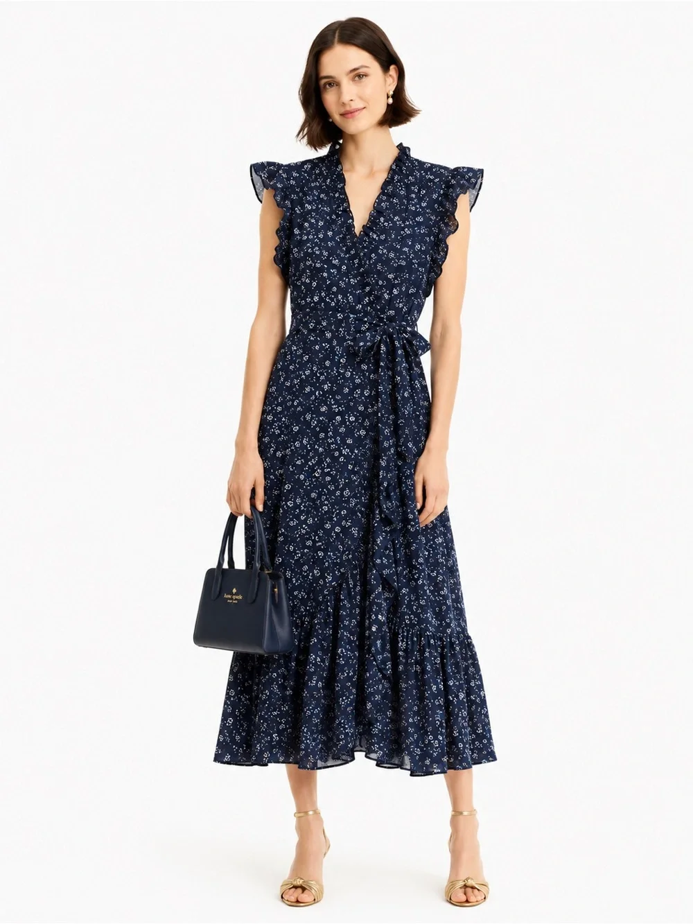🌺 Kate Spade New York Floral Ruffle Wrap Midi/Maxi Dress